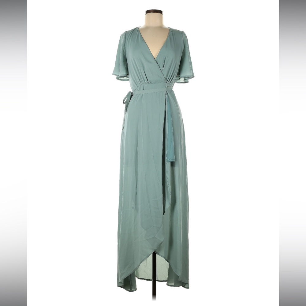 Sage Green High-Low Asymmetrical Wrap Dress